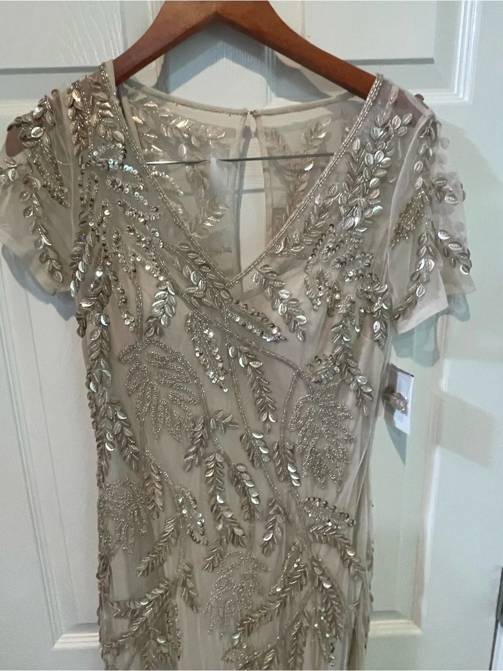 David's Bridal Champagne Beaded V-Neck Maxi Dress Formal Gown NWT - Picture 9 of 16